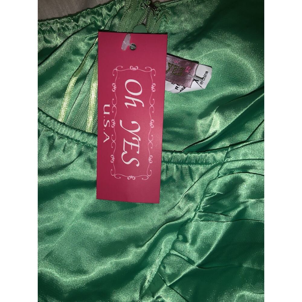 Y2k Green Satin Halter Top Size Medium Bejeweled Neck DEADSTOCK - Picture 6 of 7